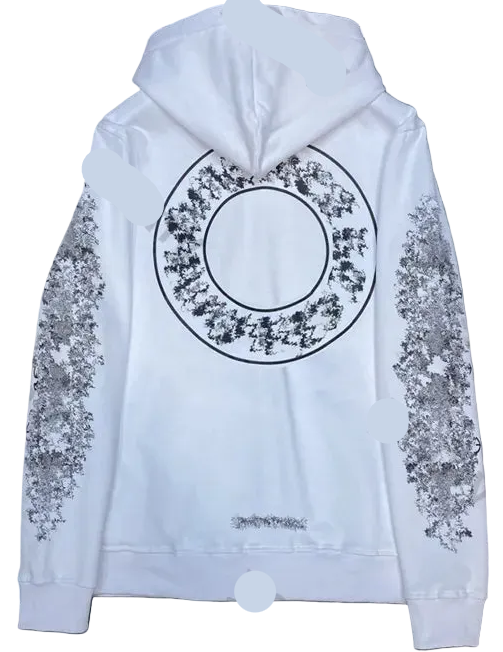 Chrome H Floral Cross-Sleeve Zip Up Hoodie 'White Black'