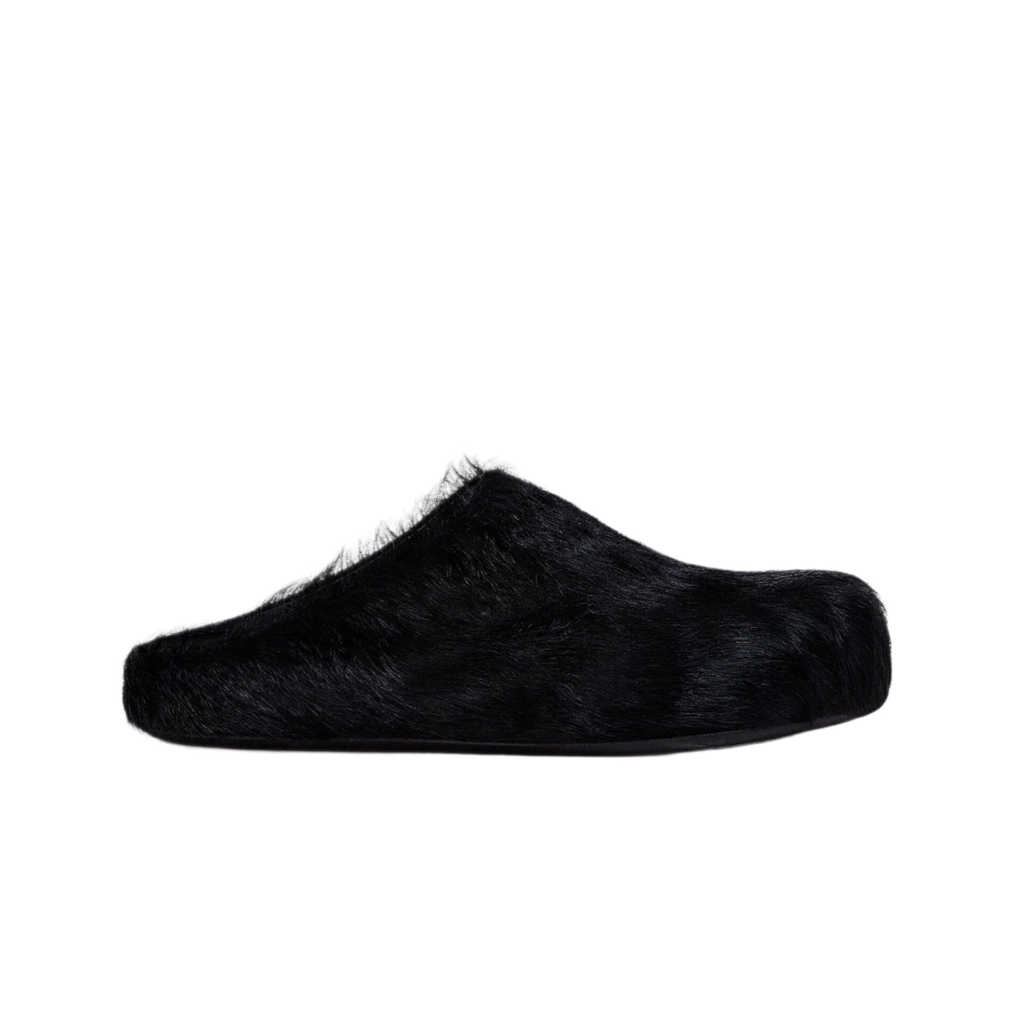 Black long haircalfskin Fussbett sabot