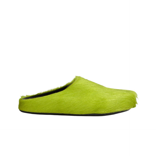 Green long haircalfskin Fussbett sabot